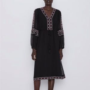 Zara Swiss Dot Dress with embroidery, midi length